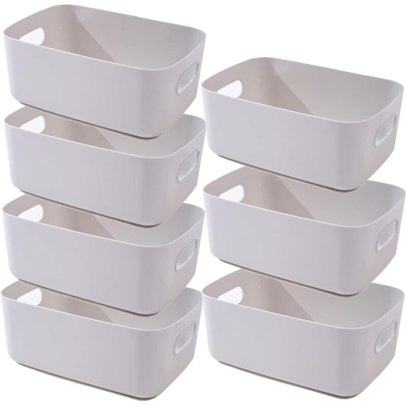 Lot de 7 paniers en plastique gris beige, 20.5 x 15 x 7 cm, pour salle de bain, cuisine et rangement maison