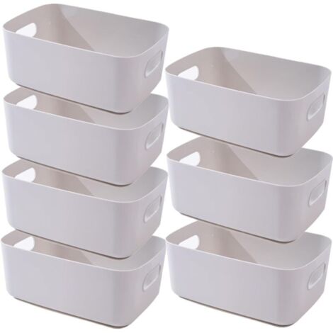 Lot de 7 paniers en plastique gris beige, 20.5 x 15 x 7 cm, pour salle de bain, cuisine et rangement maison