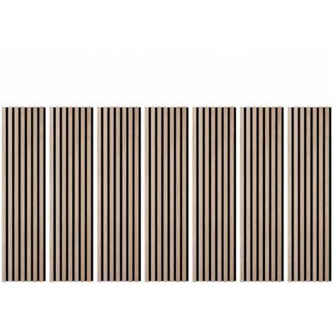 Lot de 7 Panneaux muraux tasseaux bois 120x30x1 cm - Pack tête de lit 160 - Lamelles chêne clair véritable fond noir 2,52 m²
