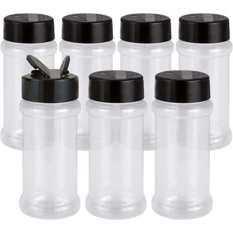 Lot de 7 pots à épices en plastique avec couvercles, contenants ronds transparents de 96 ml (3,4 oz) pour épices, poudres d'assaisonnement et herbes aromatiques.