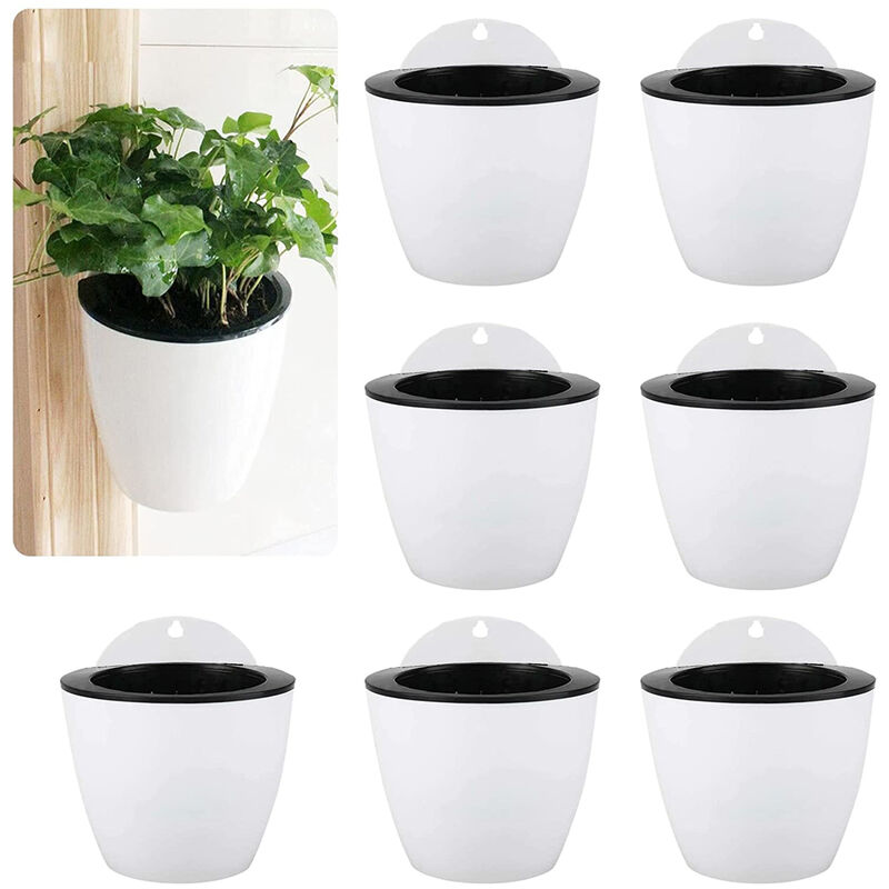 Petites Ecrevisses - Lot de 7 Pots de Fleurs Suspendus à Arrosage Automatique Pots de Plantes Interieur en Plastique Blanc - 13cm