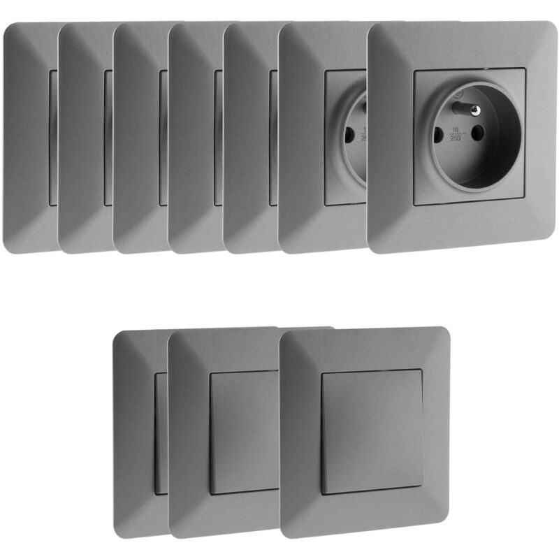 Zenitech - Lot de 7 prises et 3 va et vient titanium - Artezo