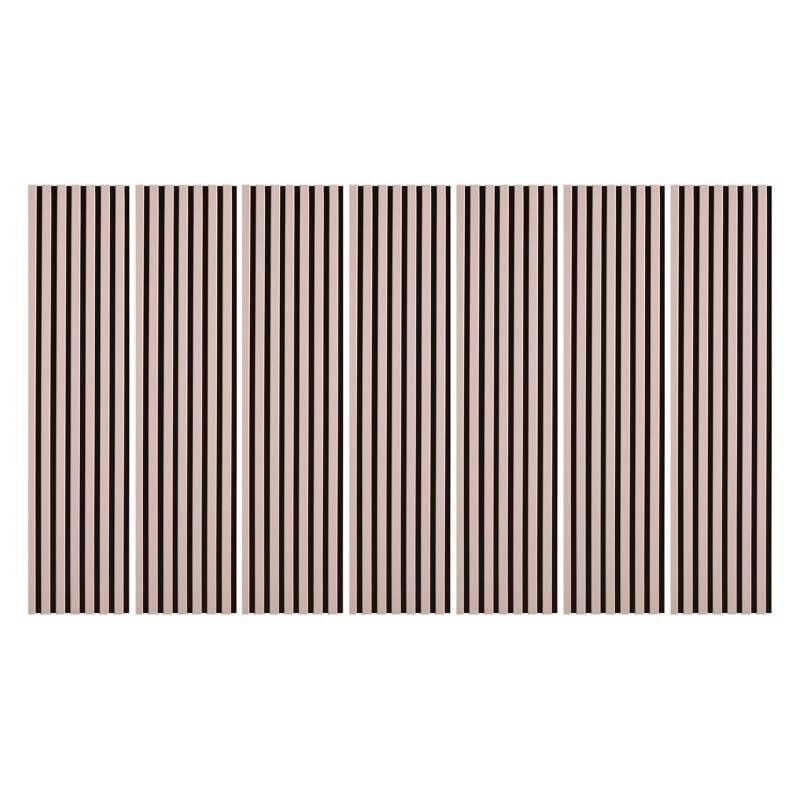 Lot de 7 Revêtements muraux tasseaux bois 120 x 30 x 1,9 cm - Pack tête de lit - Lamelles rose pastel / feutrine noir - 2,52m²