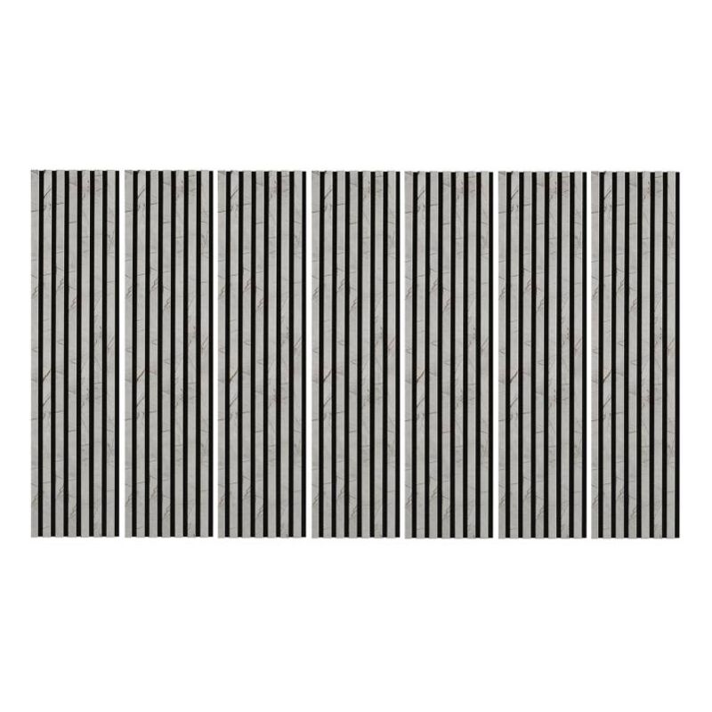 Lot de 7 Revêtements muraux tasseaux bois 120 x 30 x 1,9 cm - Tête de lit - Lamelles décor marbre gris / feutrine noir - 2,52m²