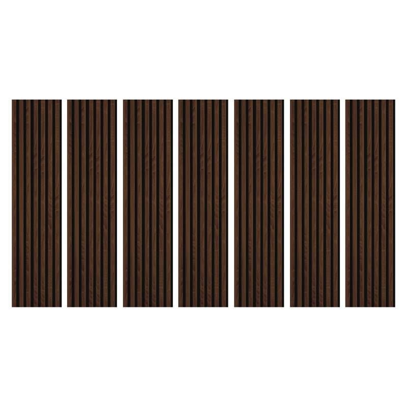 Lot de 7 Revêtements muraux tasseaux bois 120x30x1,9 cm - Pack tête de lit - Lamelles décor chêne foncé / feutrine noir - 2,52m²