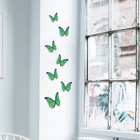 Lot de 7 Stickers 3D Papillon Aquarelle Jade Vert/Rose, 8x12cm - Décorez votre Maison avec des Papillons Colorés