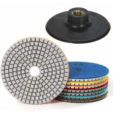 Lot de 7 tampons de polissage diamant 4 pouces – Granulométrie 50 à 3000 – Pour granit, béton, marbre – Velcro nylon durable