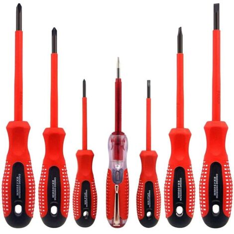 Lot de 7 tournevis isolés 1000 V en acier CR-V de qualité supérieure avec embouts magnétiques en oxyde noir et poignée antidérapante en TPR
