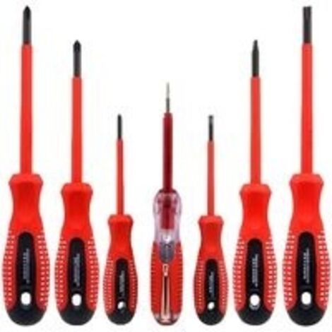 Lot de 7 tournevis isolés 1000 V en acier CR-V de qualité supérieure avec embouts magnétiques en oxyde noir et poignée antidérapante en TPR