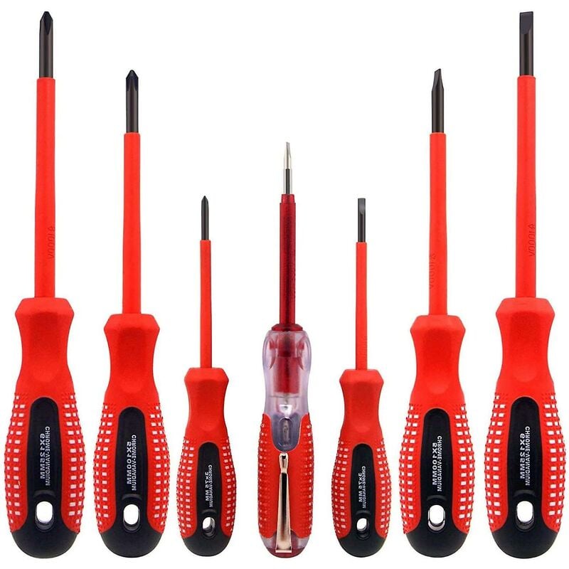 Ersandy - Lot de 7 tournevis isolés 1000 v en acier cr-v de qualité supérieure avec embouts magnétiques en oxyde noir et poignée antidérapante en tpr