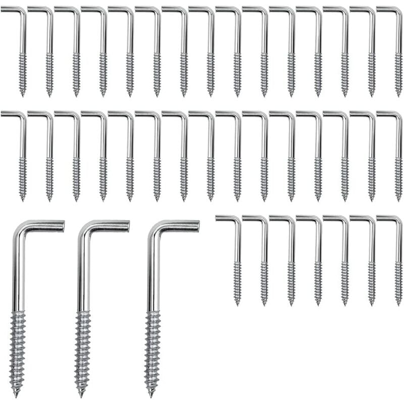 Lot de 70 M4 Crochets à Vis Vis D'angle Crochets l Crochet a Visser Acier au Carbone Vis pour Suspendre Plantes Ustensiles de Cuisine Carillons