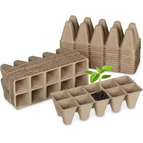 Lot de 72 plateaux de semis biodégradables, carrés, pour 720 semis, en papier, 5,5 x 22 x 8,5 cm, naturel