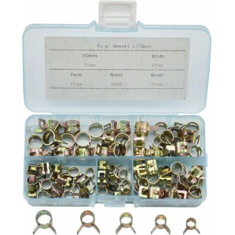 Lot de 75 colliers de serrage à ressort en acier inoxydable – Dimensions 6 à 10mm – Résistance à la corrosion – Pour tuyaux essence - 75PCS