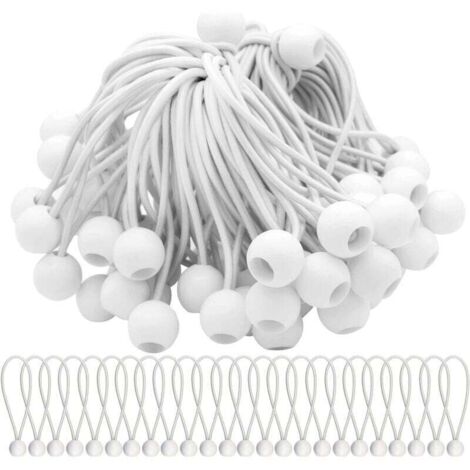 Lot de 75 tendeurs avec boules. Boules élastiques pour tentes, rideaux, bannières et bâches.
