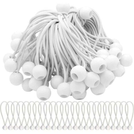 Lot de 75 tendeurs avec boules. Boules élastiques pour tentes, rideaux, bannières et bâches.