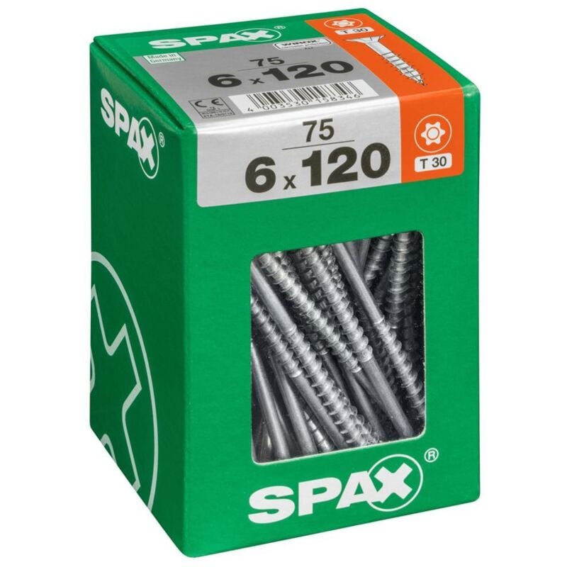 Vis universelle, 6 x 120 mm, 75 unités, Filetage partiel, Tête fraisée, t-star plus T30, 4CUT, wirox - 4191010601206 - Spax