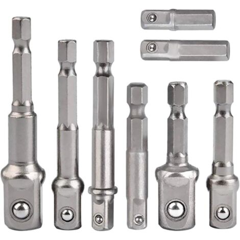 Lot de 8 adaptateurs de douille, adaptateur hexagonal 1/4" vers douille 1/4", 3/8", 1/2", pour perceuse et visseuse sans fil, douilles et porte-embouts