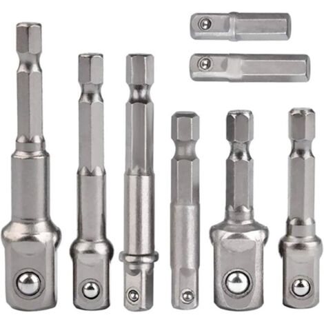 Lot de 8 adaptateurs de douille, adaptateur hexagonal 1/4" vers douille 1/4", 3/8", 1/2", pour perceuse et visseuse sans fil, douilles et porte-embouts