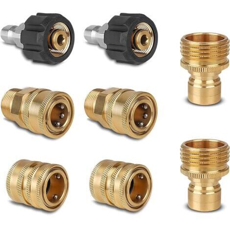 Lot de 8 adaptateurs pour nettoyeur haute pression – Raccords à déconnexion rapide – Coupleurs en laiton M22-14 pivotants 3/8' – Pression 5000 psi