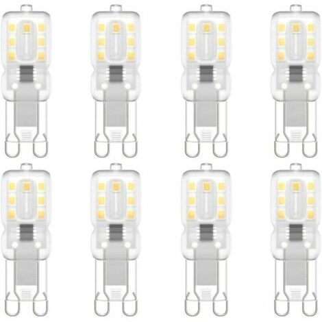 Lot de 8 ampoules LED G9 220 V, blanc naturel 5500 K, 3 W (équivalent 30 W halogène), classe énergétique E