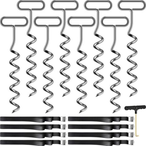 Lot de 8 ancrages au Sol pour Trampoline avec Sangle réglable - Ancrage au Sol pour Trampoline, balançoire, pavillon