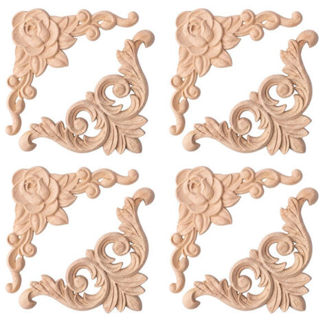 Lot de 8 Appliques de Coin en Bois Sculpté 10x10cm - Moulures Décoratives pour Meubles, Portes, Armoires et Miroirs - Décoration Murale Vintage en Bois Naturel à Peindre