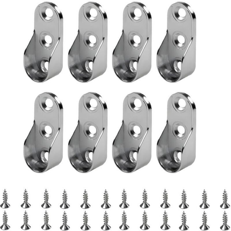 Lot de 8 Barre de penderie,Support Tringle,Penderie Ovale Support Barre Penderie Alliage de Zinc Nickelé pour Tringle Vetement Dressing