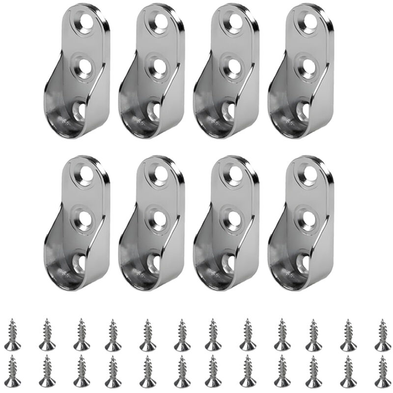 Lot de 8 Barre de penderie,Support Tringle,Penderie Ovale Support Barre Penderie Alliage de Zinc Nickelé pour Tringle Vetement Dressing