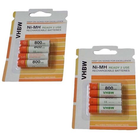 Lot de 8 batteries vhbw AAA, Micro, R3, HR03 800mAh pour téléphone fixe Siemens Gigaset C300h, C380, C385, C385 Duo, C455, C47h, C59h