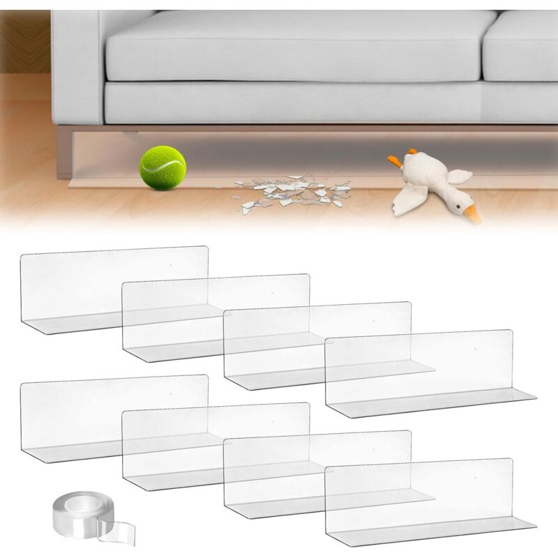 Lot de 8 bloqueurs de jouets transparents pour meubles Paroi acoustique forte adhésive Empêche les objets sous le canapé, le lit