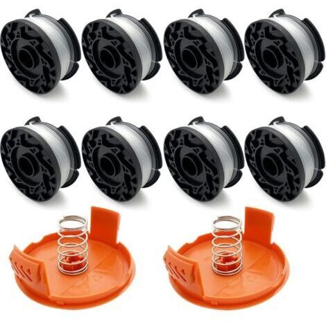 Lot de 8 Bobine de Fil Débroussailleuse Résistant, Bobine Fil Coupe Bordure Compatible avec Black et Decker + 2 Capuchons et 2 Ressorts, 1.6mm Permettent de Couper l’herbe Plus Vite et Efficacement