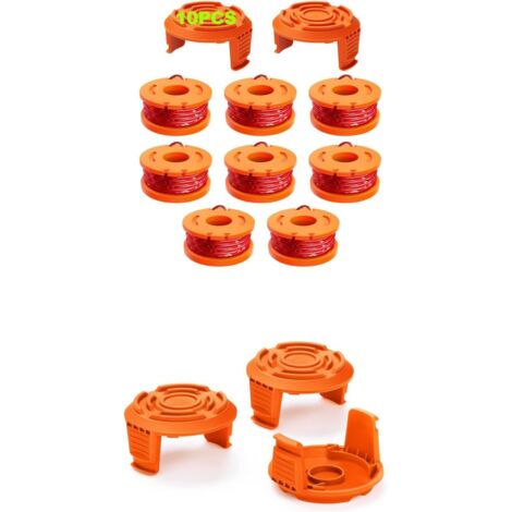 Lot de 8 bobines Fil Coupe-Bordure et 5 couvercles pour Worx 20V, Fil de 1,65 mm x 3 m, couvercles de Rechange compatibles avec Les modèles Worx WG