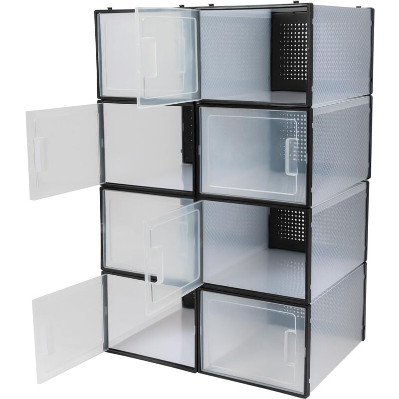 Senderpick - Lot de 8 boîtes à chaussures empilables en plastique rigide transparent pliable avec couvercle pour talons hauts et bottes de cheville