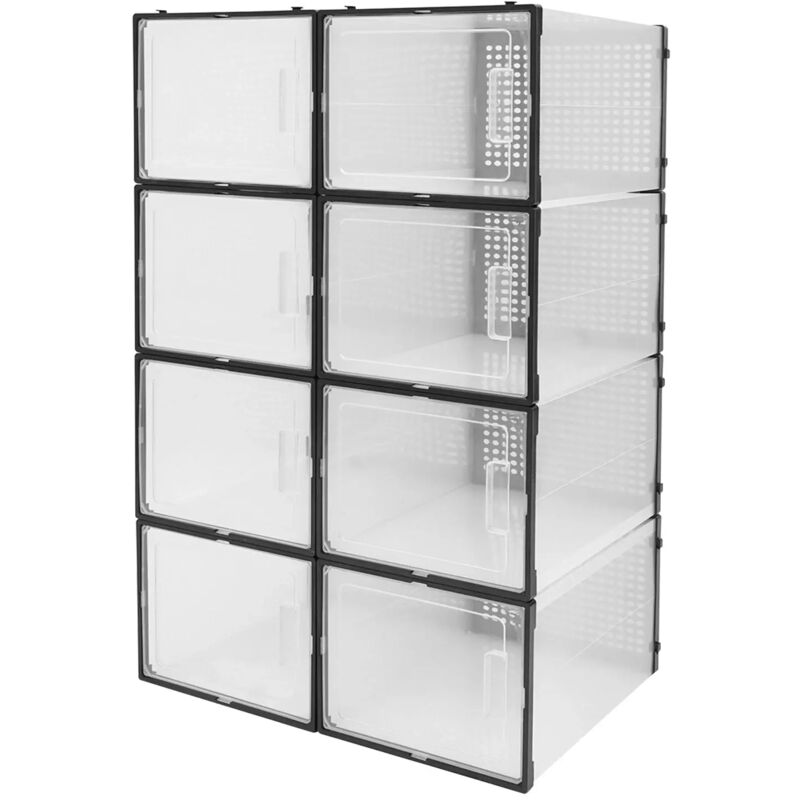 Lot de 8 boîtes à chaussures, empilables, pliables, en plastique transparent, adaptées aux petits espaces, dortoirs, pour ranger chaussures,
