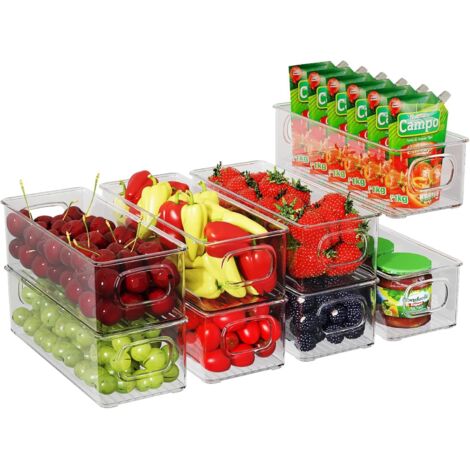 Lot de 8 Boîtes de Rangement Frigo Transparent, Boîte de Conservation des Aliments avec Poignées, Bacs de Rangement Convient pour Le Congélateur, Réfrigérateur, Cuisine, Salle de Bain