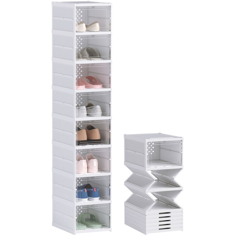 Lot de 8 boîtes de rangement pour chaussures transparentes, empilables et avec couvercles, taille 43, design pratique