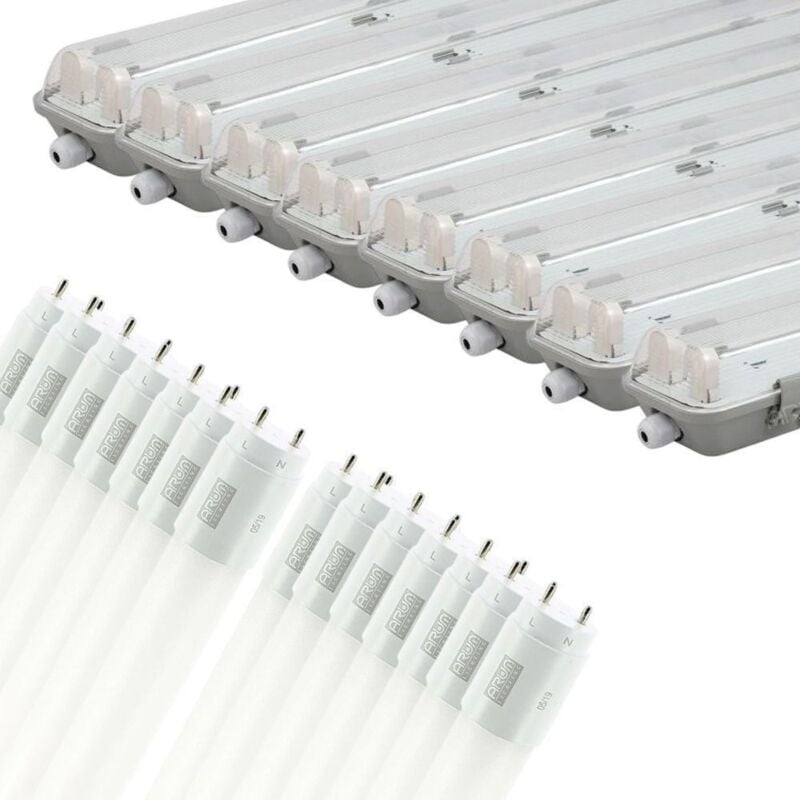 Lot de 8 boîtiers 120 cm + 16 tubes 120 cm (réglette pour garage, cave...) Blanc froid 6000K