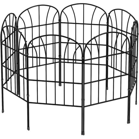 Lot de 8 bordures de jardin décoratives en métal noir avec ornements - 264 x 61 cm