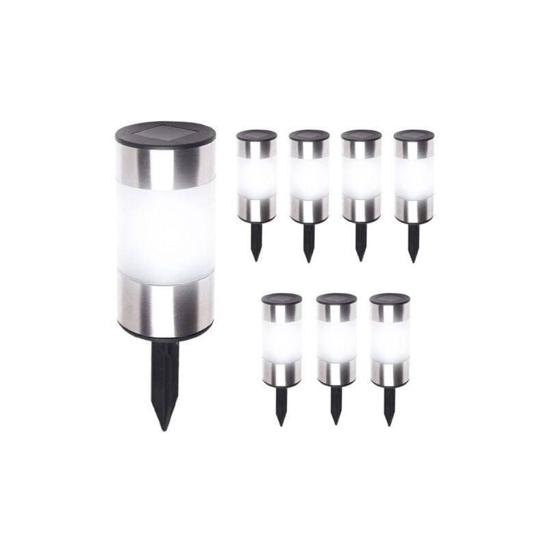 Lot de 8 bornes solaires 2 en 1 en acier inoxydable (lumière chaude)