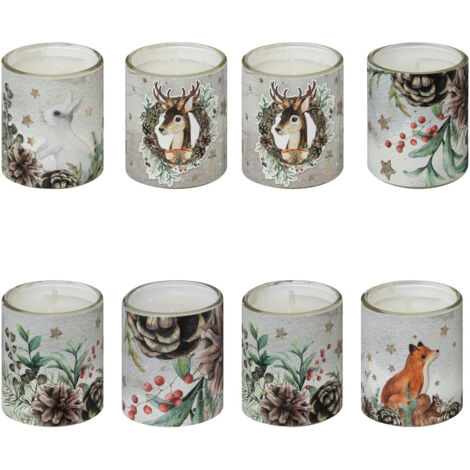 Lot de 8 Bougies parfumée dans photophore en verre 320G Mon beau sapin - Feeric Christmas