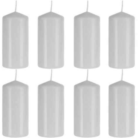 Lot de 8 bougies piliers blanches 20h – Ø 5 cm x H 10 cm – Combustion uniforme sans coulure – Pour fêtes et coupures d'électricité – Iso Trade
