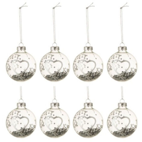Lot de 8 Boules de Noël Design "Coeur" 6cm Argent