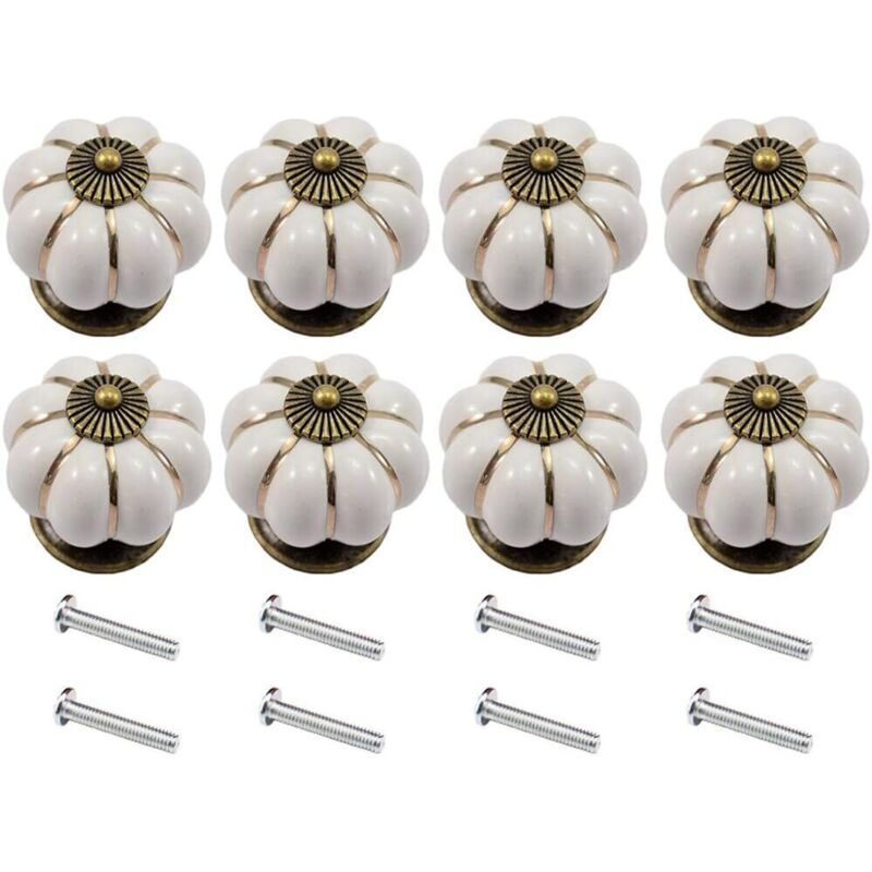 Gabrielle - Lot de 8 boutons citrouille en céramique pour meubles, armoires, tiroirs (blanc) Gabrielle - Lot de 8 boutons citrouille en céramique pour meubles, armoires, tiroirs (blanc)