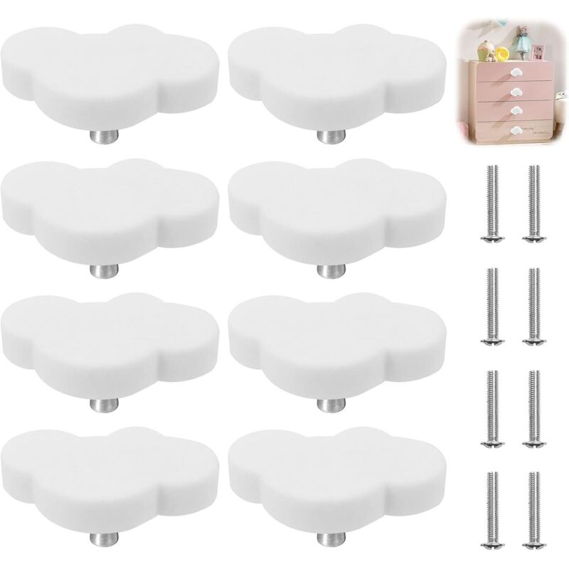 Lot de 8 boutons d'armoire en forme de nuage pour chambre d'enfant, en forme de dessin animé, boutons de meuble, boutons de commode avec vis, boutons