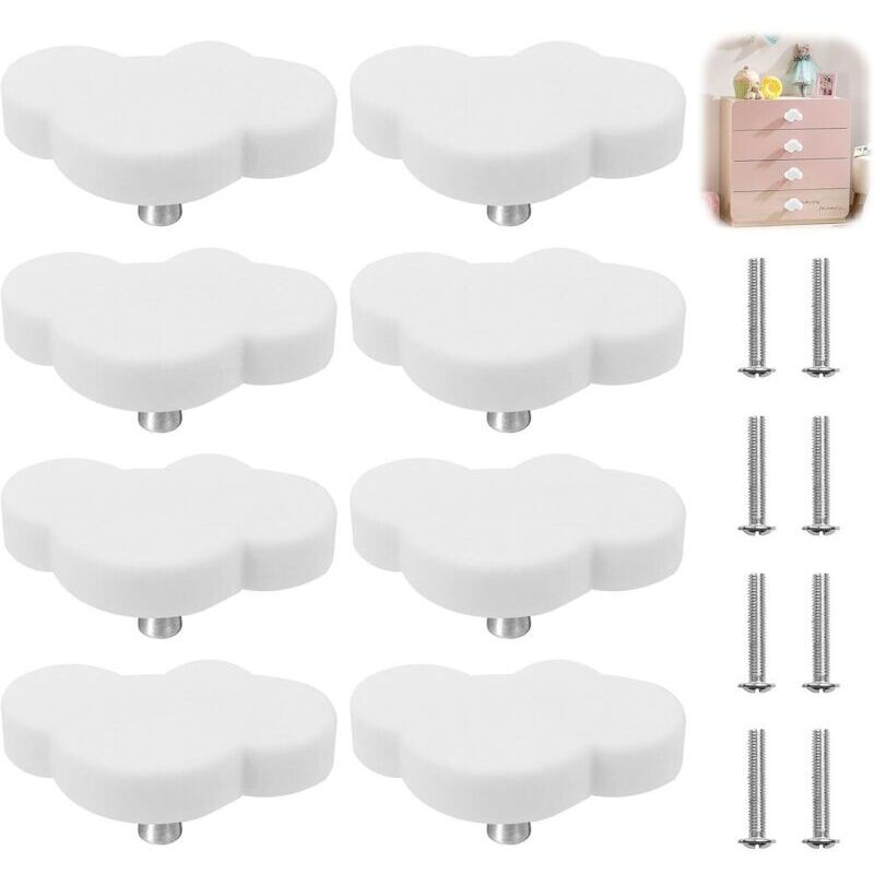 Lot de 8 boutons d'armoire en forme de nuage pour chambre d'enfant, en forme de dessin animé, boutons de meuble, boutons de commode avec vis, boutons