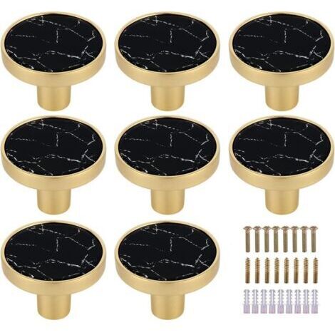 Lot de 8 boutons de tiroir ronds en laiton marbré blanc - Boutons de tiroir décoratifs blancs - Boutons de commode dorés - Quincaillerie pour meubles de cuisine, crochets à vêtements Perle