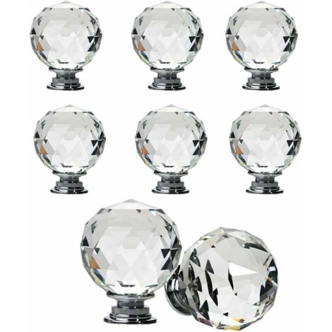 Lot de 8 boutons de tiroir sphériques en cristal,Poignée Bouton de Porte forme Diamètre 30mm Cristal Clair, Boutons d'armoire Mant Rond Verre Boutons Décoration pour Meuble Tiroir (40 mm)