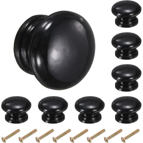 Lot de 8 boutons ronds en bois de 33 mm en forme de champignon pour armoire de cuisine, tiroir de cuisine, poignées décoratives pour tiroir, commode, armoire, noir