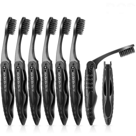 Lot de 8 brosses à dents de voyage portables au charbon de bois gris avec poils souples et moyens pour le camping
