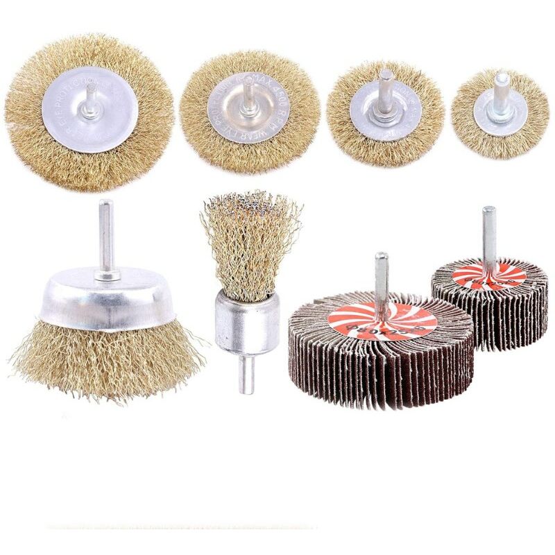 Csparkv - Lot de 8 brosses métalliques en fil de fer avec revêtement en laiton avec tige de 6 mm pour enlever la rouille, la corrosion et les